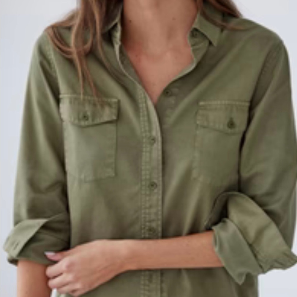 AYR Green 3/4 Sleeve Button Down Shirt with Notched Collar